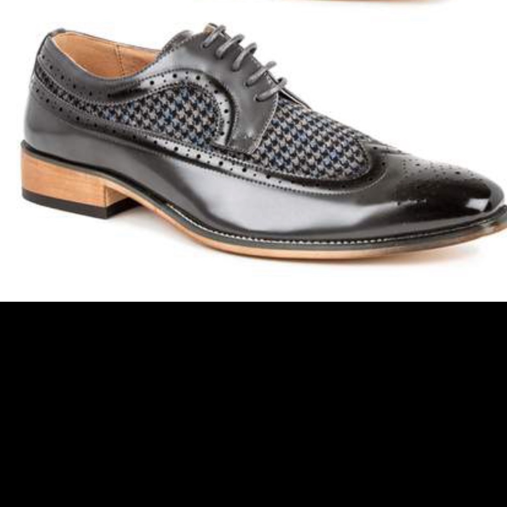 Men’s Wing Tip Brogue Two Tone Gino Vitale dress shoes black size 9.5